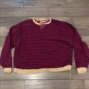 We The Free Red and Navy Striped Oversized Crewneck Sweater